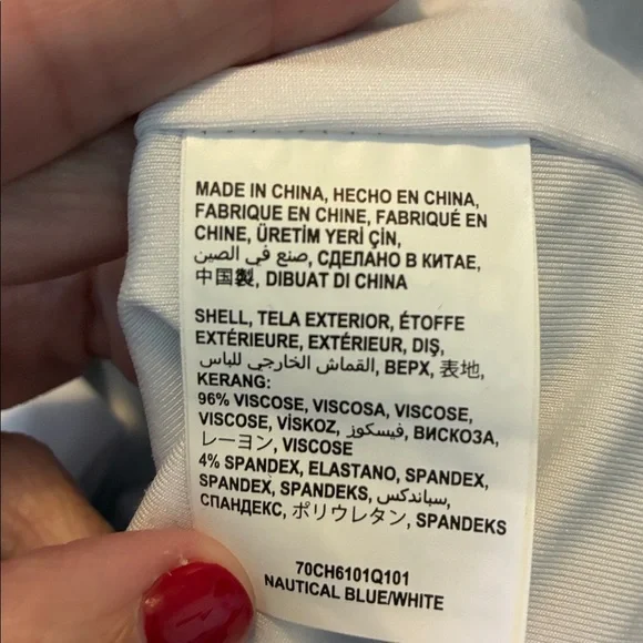 Bebe Nautical Blue White Striped Midi Dress Mock Neck Bodycon - Picture 7 of 7